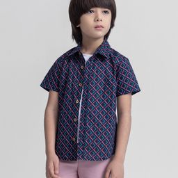 Taffykids Cotton Blend Half Sleeves Geometric Printed Shirt With Attached Tee - Black & Multi Colour-picture-24