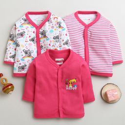 BUMZEE Cotton Knit Full Sleeves Stripes & Koala Printed Jhablas Pack Of 3 - Dark Pink & White-image-98