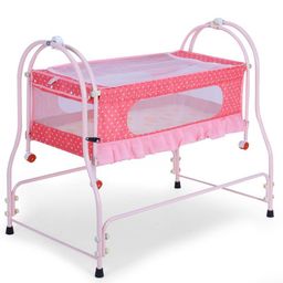 Infanto Prima 2 in 1 Cradle for Babies Metal Frame Net Anti-Skid Pads Swing Lock Wheels for Mobility Soft Fabric Cradle Cot 0 to 12 months PINK-16