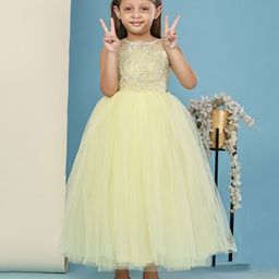 Toy Balloon Kids Sleeveless Floral Applique Detailed Sequins Embellished Gown - Yellow-image-55