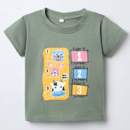 Enfance Core Embosis Hosiery Half Sleeves Animals Printed Tee - Olive Green-image-39