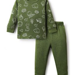 Babyoye Cotton Knit Full Sleeves Thermal Inner Wear Set With Animal Print - Green-image-81