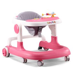 Baby Walker With Anti-fall Protection - Pink| Musical Activity Tray| Comfortable Cushion Seat| Speed Control| Push Walker| Wheel Lock| Adjustable Height-image-17