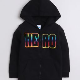 BUMZEE Looper Knit Full Sleeves Hero Printed Hooded Sweatjacket - Black-image-97