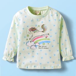 CUCUMBER Sinker Knit Full Sleeves T-Shirt with Unicorn Print - Light Green-20