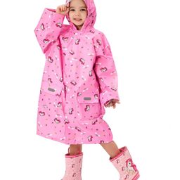 Little Surprise Box PVC Full Sleeves Unicorns & Rainbows Printed Hooded Raincoat With Extra Backpack Space - Pink-image-30