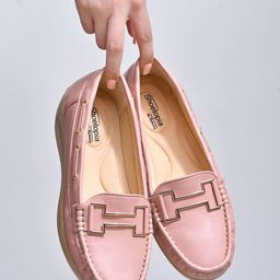 Shoetopia Metal Applique Detailed Slip On Loafers - Peach-image-94