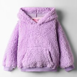 Little Kangaroos Woven Full Sleeves Hooded Sweatshirt With Kangaroo Pockets & Fur Detailing - Lilac-image-14