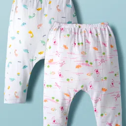 Pink Rabbit Single Jersey Knit Full Length Diaper Leggings with Animal Print Pack of 2 - White-picture-43