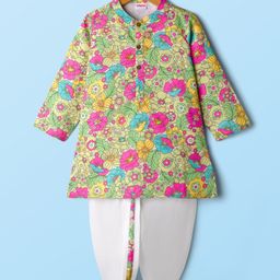 Babyhug Woven Full Sleeves Cambric Floral Printed Kurta Dhoti Set - Multicolor-picture-21