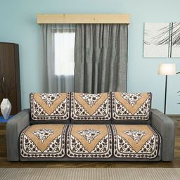 Aura Brown & Beige 6 Pieces Cotton Sofa Covers-image-52
