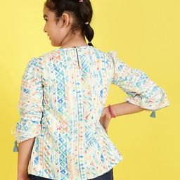 ISHTI Three Fourth Peasant Sleeves Abstract Printed Top - Multi Colour image 3