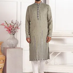 Arihant Rai Sinha Men Ethnic Motifs Embroidered Silk Kurta with Churidar-picture-17