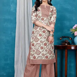 ZELZIS Women Floral Printed Regular Pure Cotton Kurta with Palazzos-picture-15