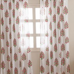 HOMEMONDE White & Pink 2 Pieces Floral Printed Sheer Cotton Window Curtains-picture-47