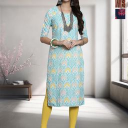HERE&NOW Selection of 3 Floral Printed Round Neck Straight Kurtas-image-67