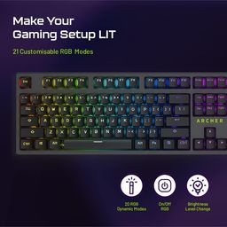 Archer Tech Lab RGB Gaming Mechanical Keyboard with Clicky JERRZI Blue Switches, Anti-Ghosting Keys, 21 RGB Modes & Music Visualizer LED Backlit, Software-Enabled Customization, Braided USB C Cable image 4