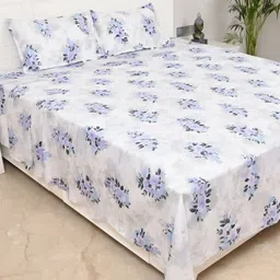 Jaipur Weaves Lavender & Grey Floral 300 TC King Bedsheet with 2 Pillow Covers-image-37