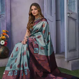 Areca Designer Ethnic Motifs Woven Design Zari Pure Silk Banarasi Designer Saree-image-86