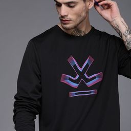 WROGN ACTIVE Men Black Brand Logo Printed Round Neck Sweatshirt-image-74