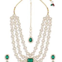 Zaveri Pearls Green Dazzling Stones Bridal Layered Necklace Earring & Maangtikka Set-ZPFK18212-picture-47