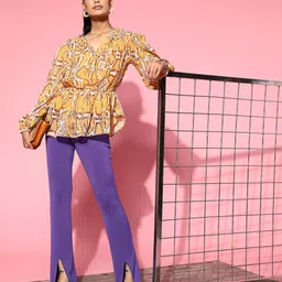 plusS Mustard Yellow & Off White Animal Print Top-picture-33