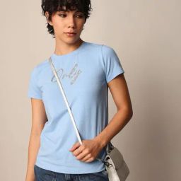 Only Blue Cotton Graphic Print T-Shirt-image-16