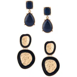 Zaveri Pearls Set of 2 Black & Gold Tone Enamel Contemporary Drop Earring-ZPFK16884 image 4