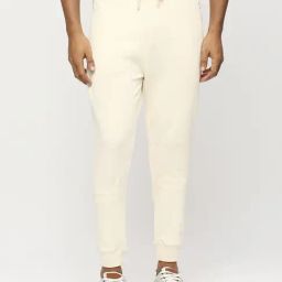 Basics Ecru Cotton Jogger Fit Texture Joggers-image-1