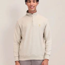 U.S. Polo Assn. Beige Cotton Regular Fit Self Pattern Sweatshirt-image-4