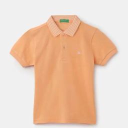 United Colors of Benetton Kids Orange Cotton Logo Polo T-Shirt-picture-31