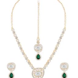 Zaveri Pearls Green Dazzling Stones Austrian Diamonds Necklace Earring & Maangtikka Set-ZPFK18213-picture-20