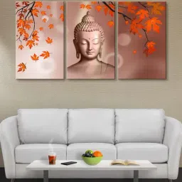 999Store Brown & Orange Meditating Buddha Art 3 Frame Canvas Paintings-45
