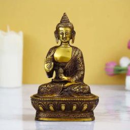 eCraftIndia Golden Premium Meditating Blessing Buddha Brass Antique Artifact-10
