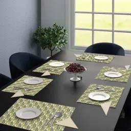 Saral Home Green Cotton 42 TC Placemats with Napkin - Set of 12-93