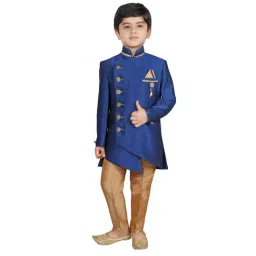 SG Yuvraj Kids Blue & Brown Solid Sherwani with Pyjama-image-58