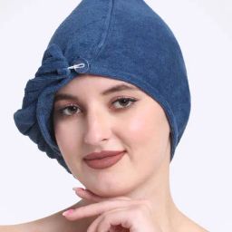 Creeva Luxury Teal Blue Cotton 380 GSM Hair Wrap - Set of 2-15