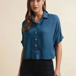 SELVIA Teal Regular Fit Cropped Shirt-picture-48