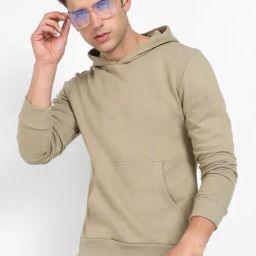 Campus Sutra Light Olive Regular Fit Hooded Sweatshirt-21
