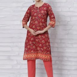 Rangriti Maroon Printed Straight Kurta-image-25