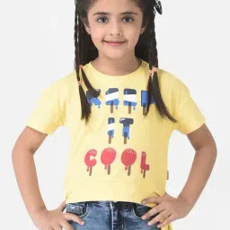 Crimsoune Club Kids Yellow Printed T-Shirt-image-100