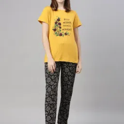 Kryptic Yellow & Black Printed T-Shirt With Pyjamas-image-45