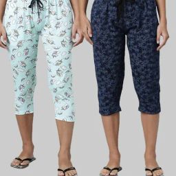 Kryptic Aqua & Navy Printed Capris - Pack of 2-image-38