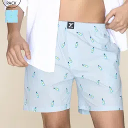 XYXX Gin Blue & Surfboard Blue Cotton Relaxed Fit Printed Boxers - Pack Of 2-image-53