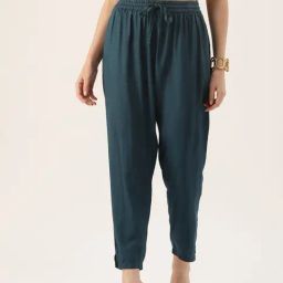 Amukti Blue Rayon Solid Trousers-image-60