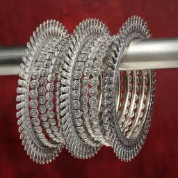 NVR Silver-Toned German Silver Oxidized Bangles for Women - Set of 6-3