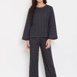 The Kaftan Company Black Cotton Checked Nightsuit-image-98