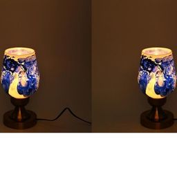 SOMIL Blue 2 Piece Printed Glass Cylindrical Shaped Table Lamp-image-12