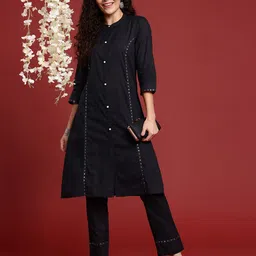 Anouk Panelled Sequinned Pure Cotton Kurta with Trousers-picture-27