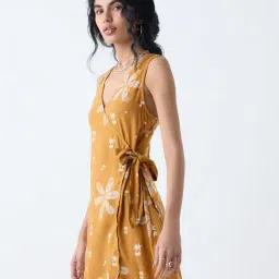 Bombay Paisley by Westside Mustard Floral Design Wrap-Style Dress-picture-49
